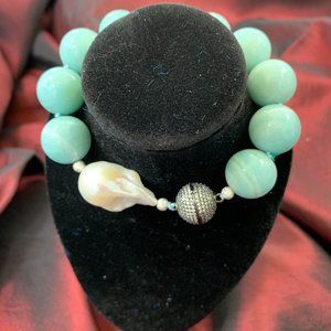 8' 16mm Amazonite White Keshi Pearl Bracelet